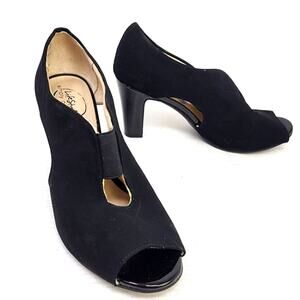 Lifestride Simply Comfort Black Suede Stretch Heels Peep‎ Toe Women's Size 7.5